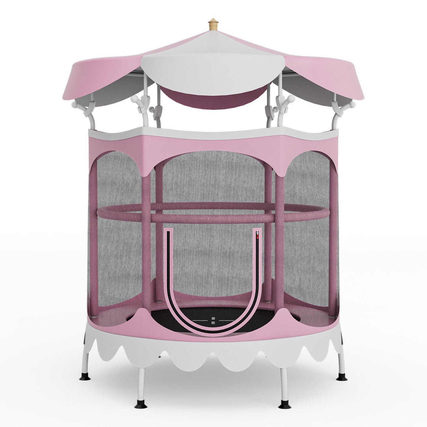 64 Inch Kids Trampoline with Detachable Canopy and Safety Enclosure Net-Orange