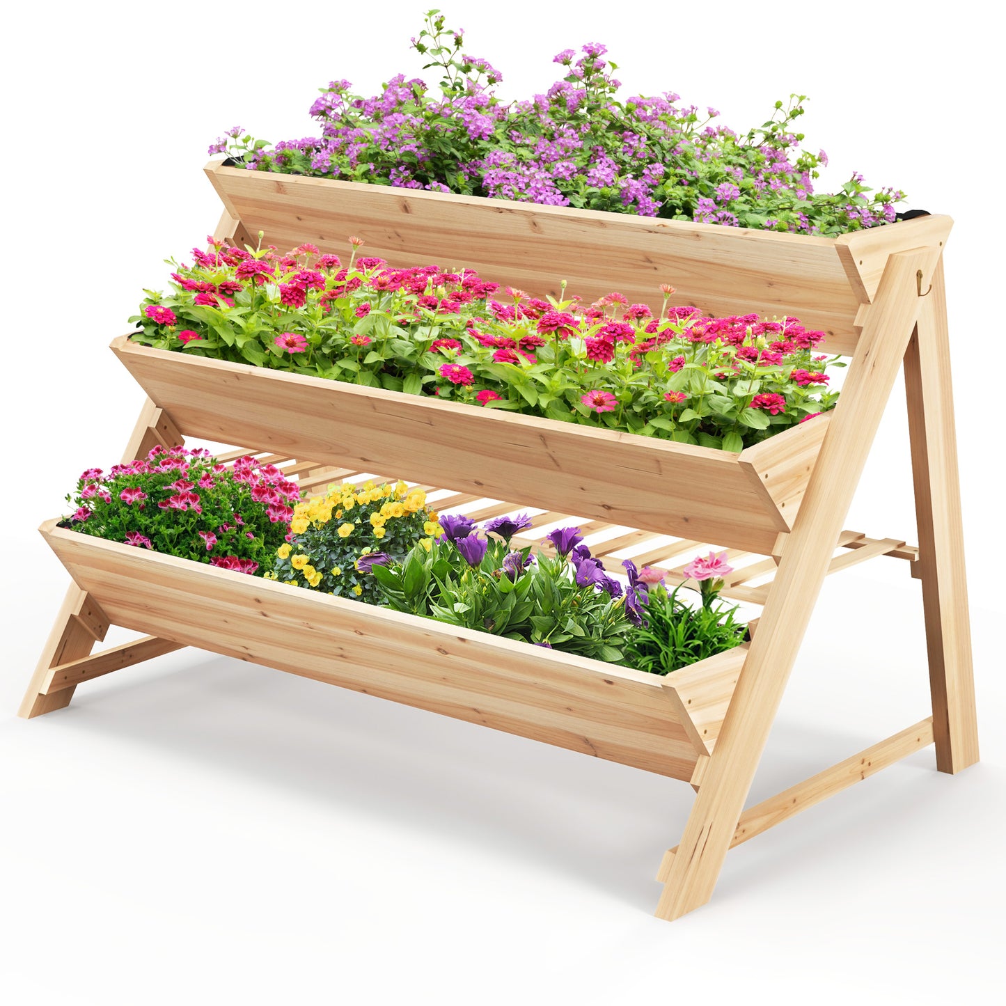 3-Tier Garden Bed with Storage Shelf 2 Hanging Hooks and 3 Bed Liners