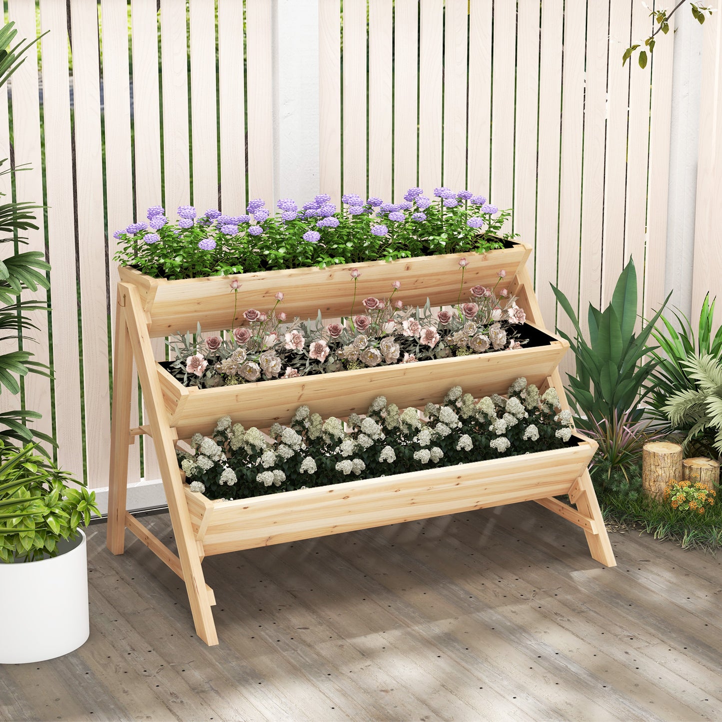 3-Tier Garden Bed with Storage Shelf 2 Hanging Hooks and 3 Bed Liners