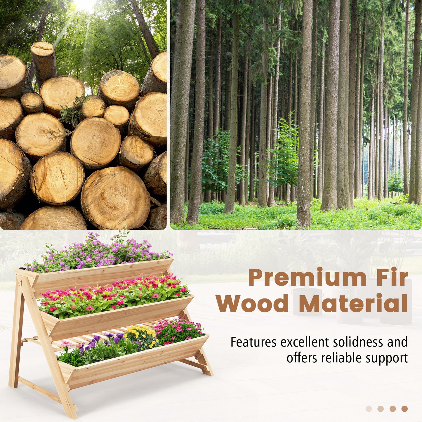 3-Tier Garden Bed with Storage Shelf 2 Hanging Hooks and 3 Bed Liners