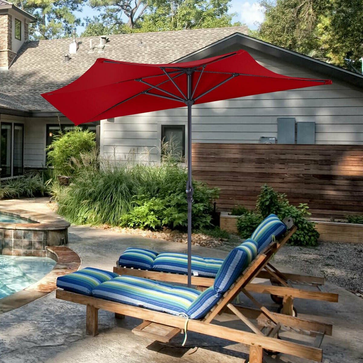 9Ft Patio Bistro Half Round Umbrella -Beige