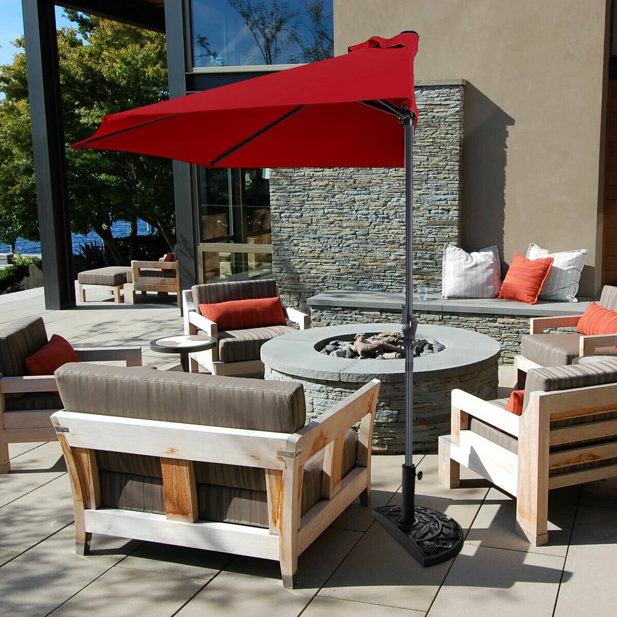 9Ft Patio Bistro Half Round Umbrella -Beige
