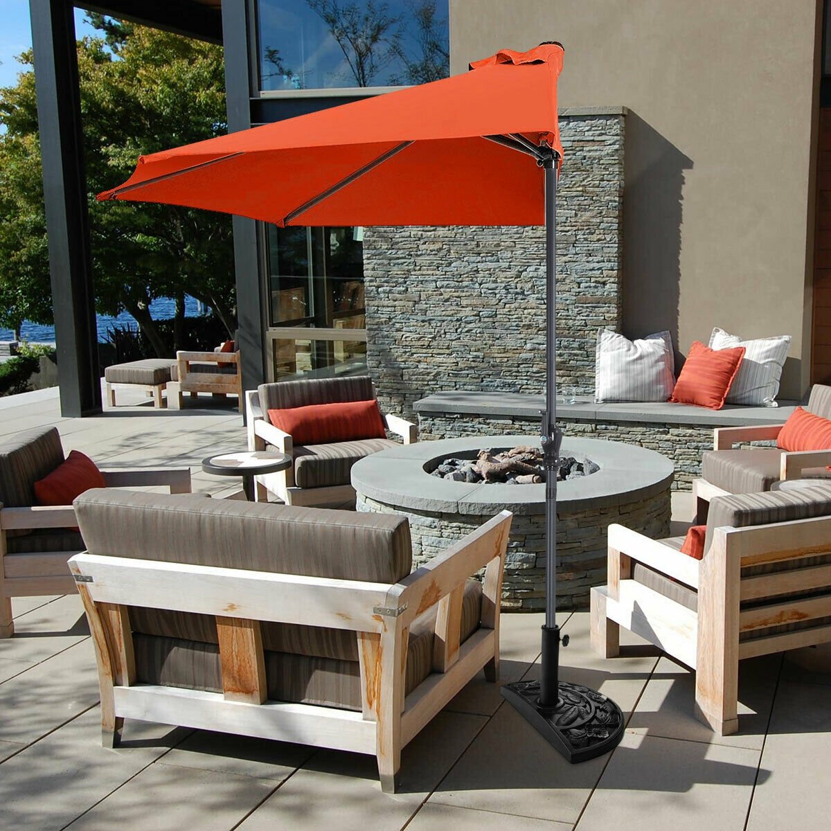 9Ft Patio Bistro Half Round Umbrella -Beige