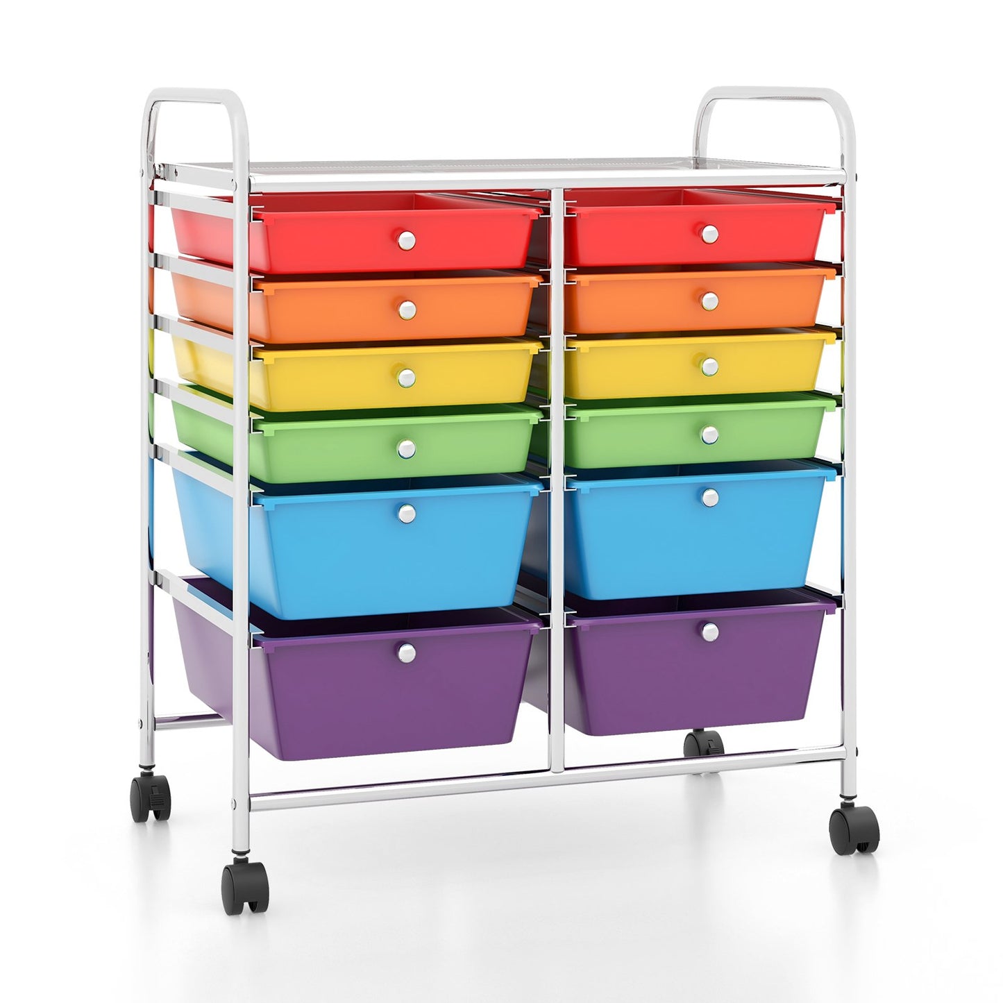 12-Drawer Rolling Storage Cart with Removable Drawers and Lockable Wheels-White
