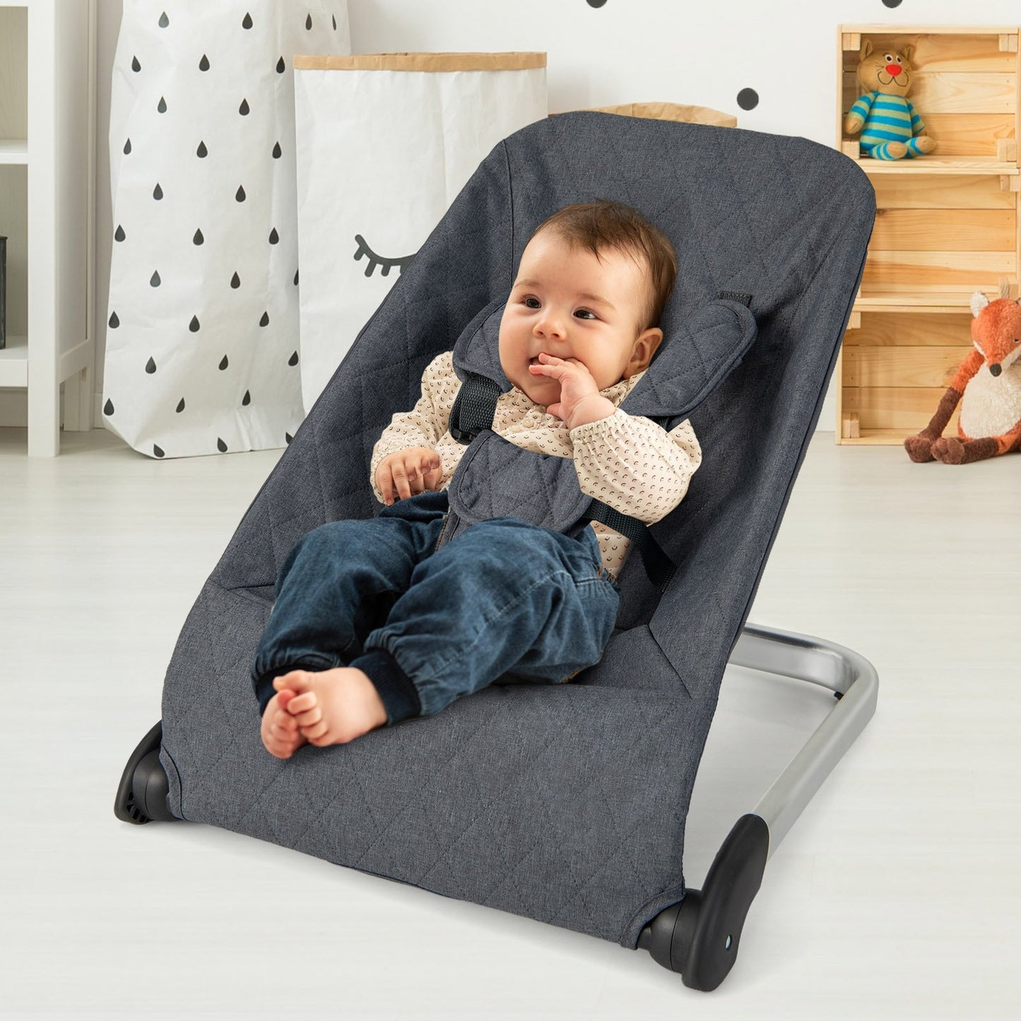 Baby Bouncer Seat with Aluminum and Metal Frame-Beige