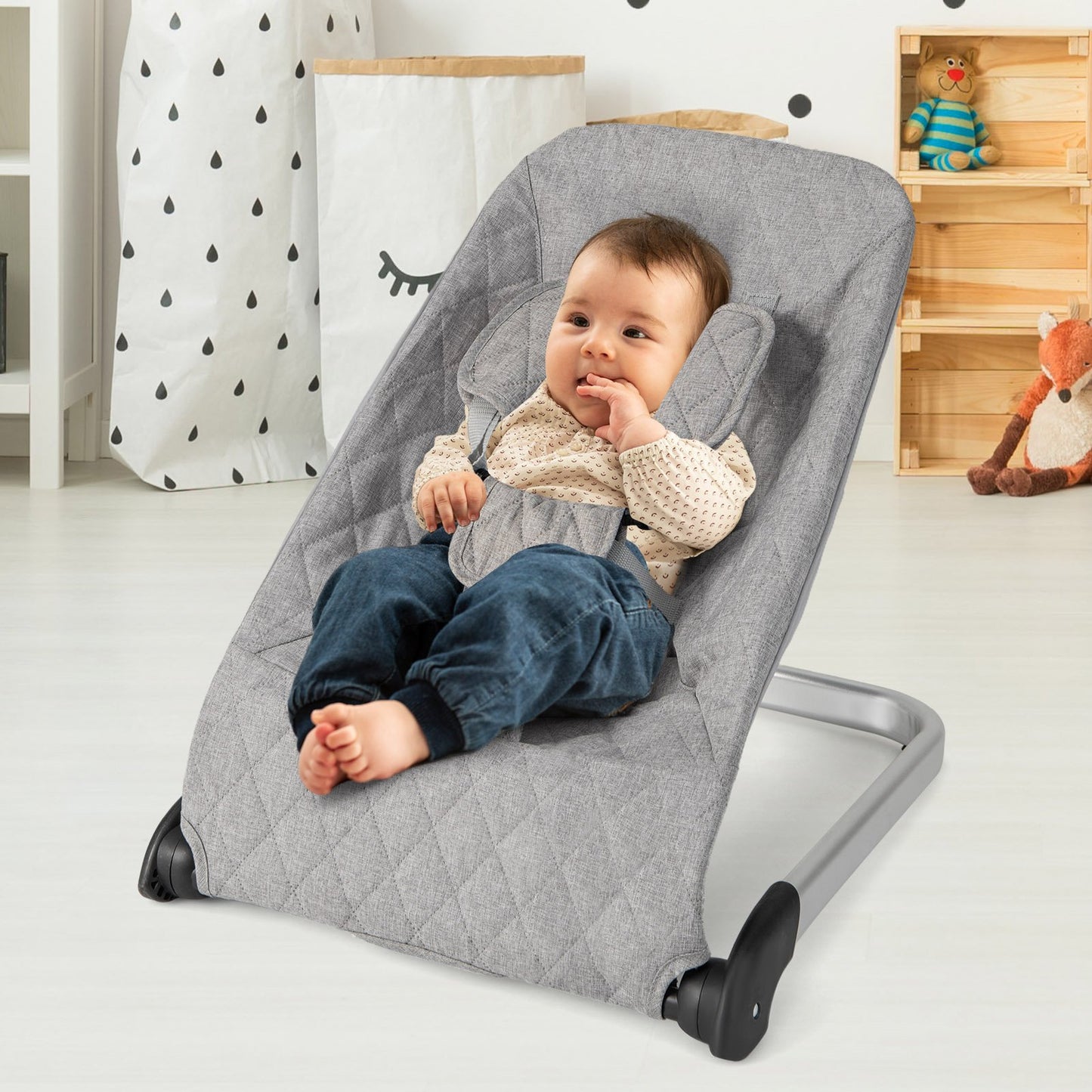 Baby Bouncer Seat with Aluminum and Metal Frame-Beige