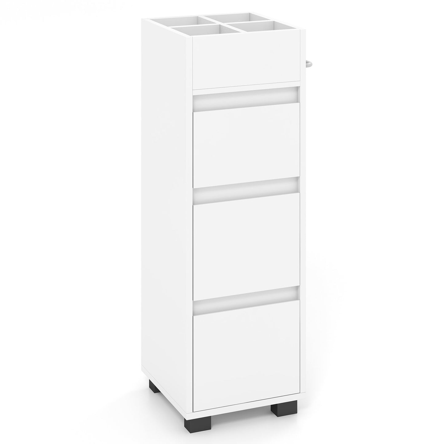 Bathroom Floor Cabinet with 3 Drawers 4 Top Dividers and 1 Towel Rack-White