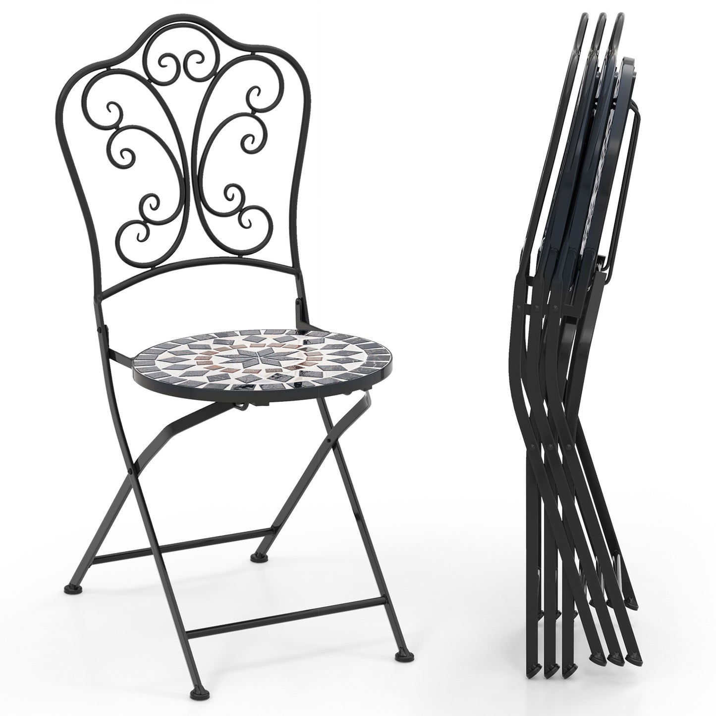 Set of 2 Mosaic Chairs for Patio Metal Folding Chairs-C