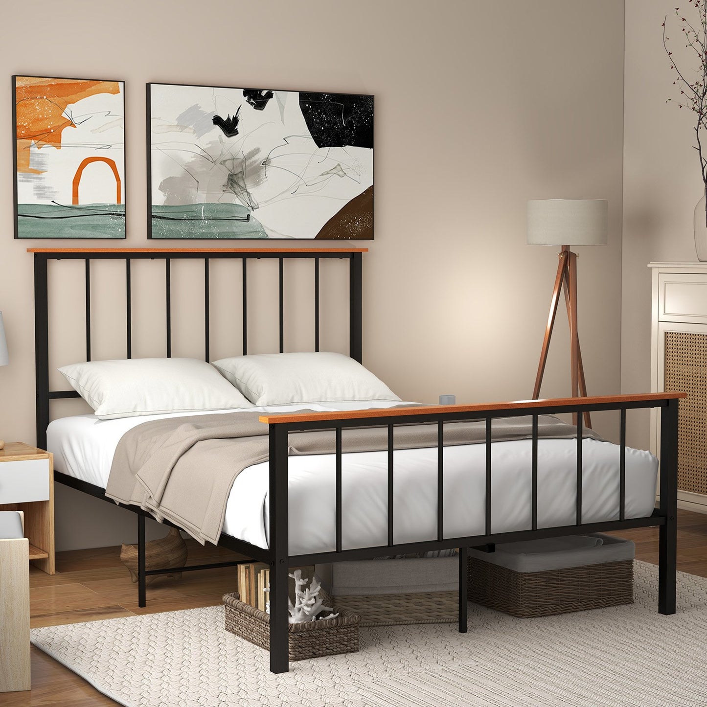Full/Queen Bed Frame with Headboard and Footboard-Queen Size