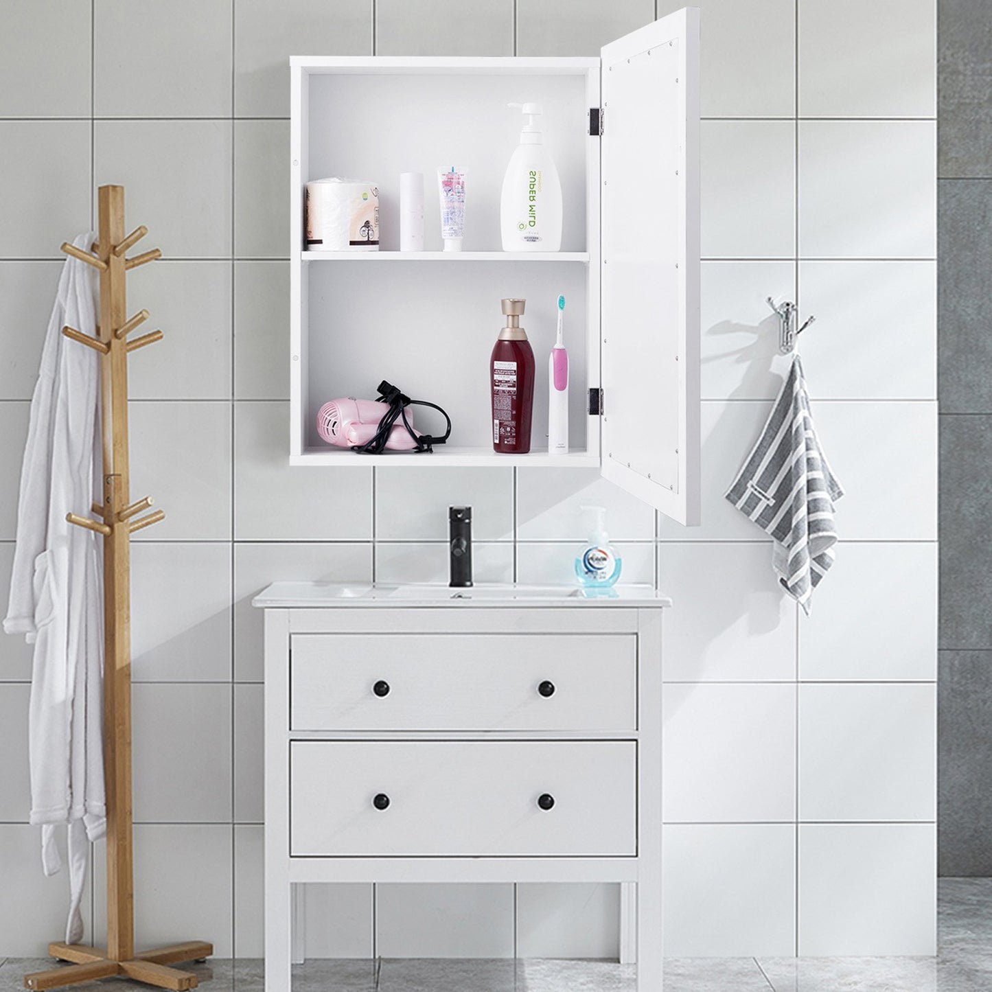 Wall-Mounted Mirrored Medicine Cabinet-Gray