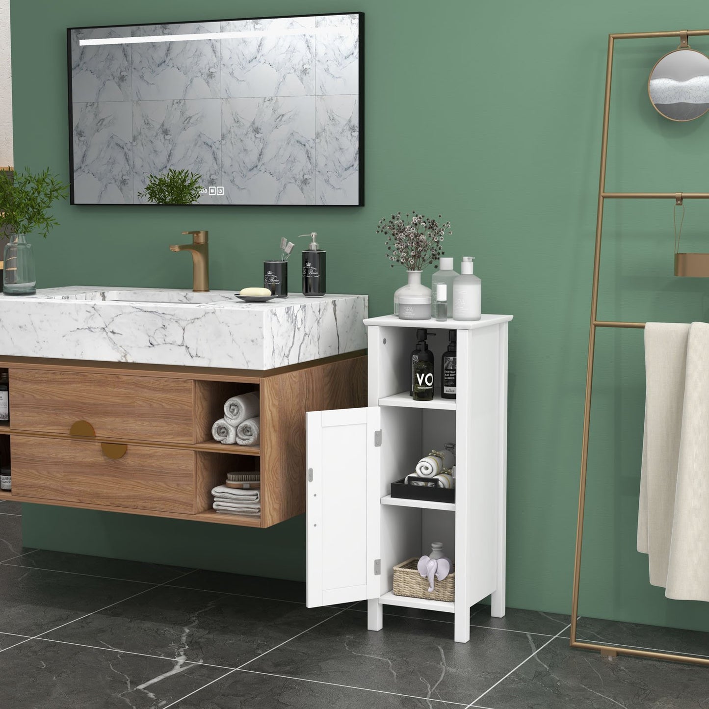 Bathroom Storage Organizer with 2-Tier Cabinet-Black