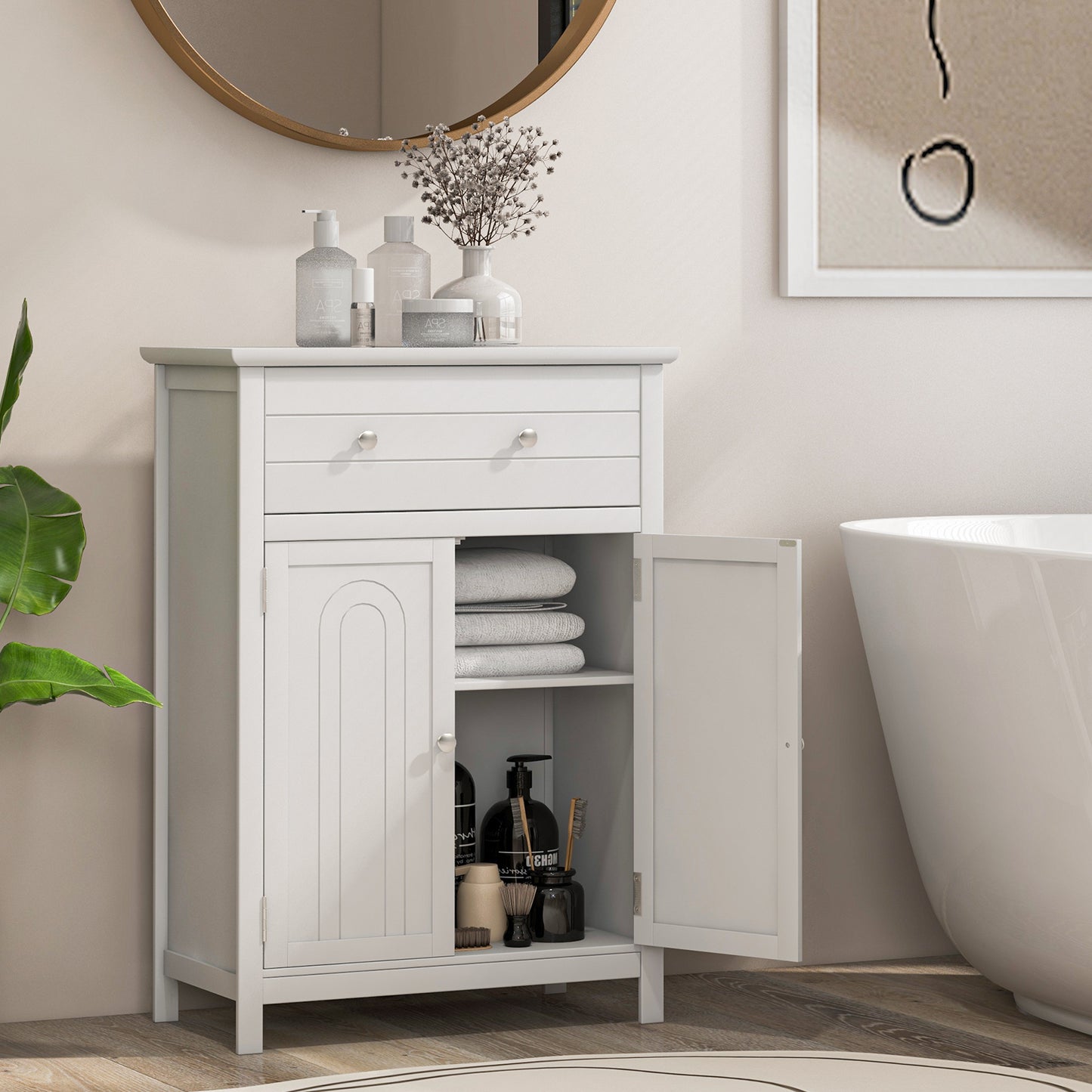 2-Door Freestanding Bathroom Cabinet with Drawer and Adjustable Shelf-Black
