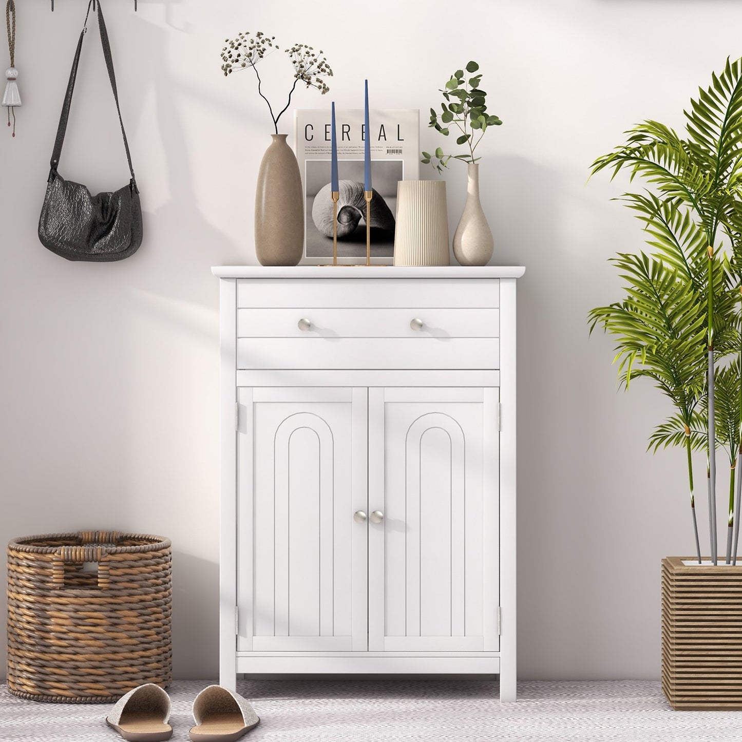 2-Door Freestanding Bathroom Cabinet with Drawer and Adjustable Shelf-Black