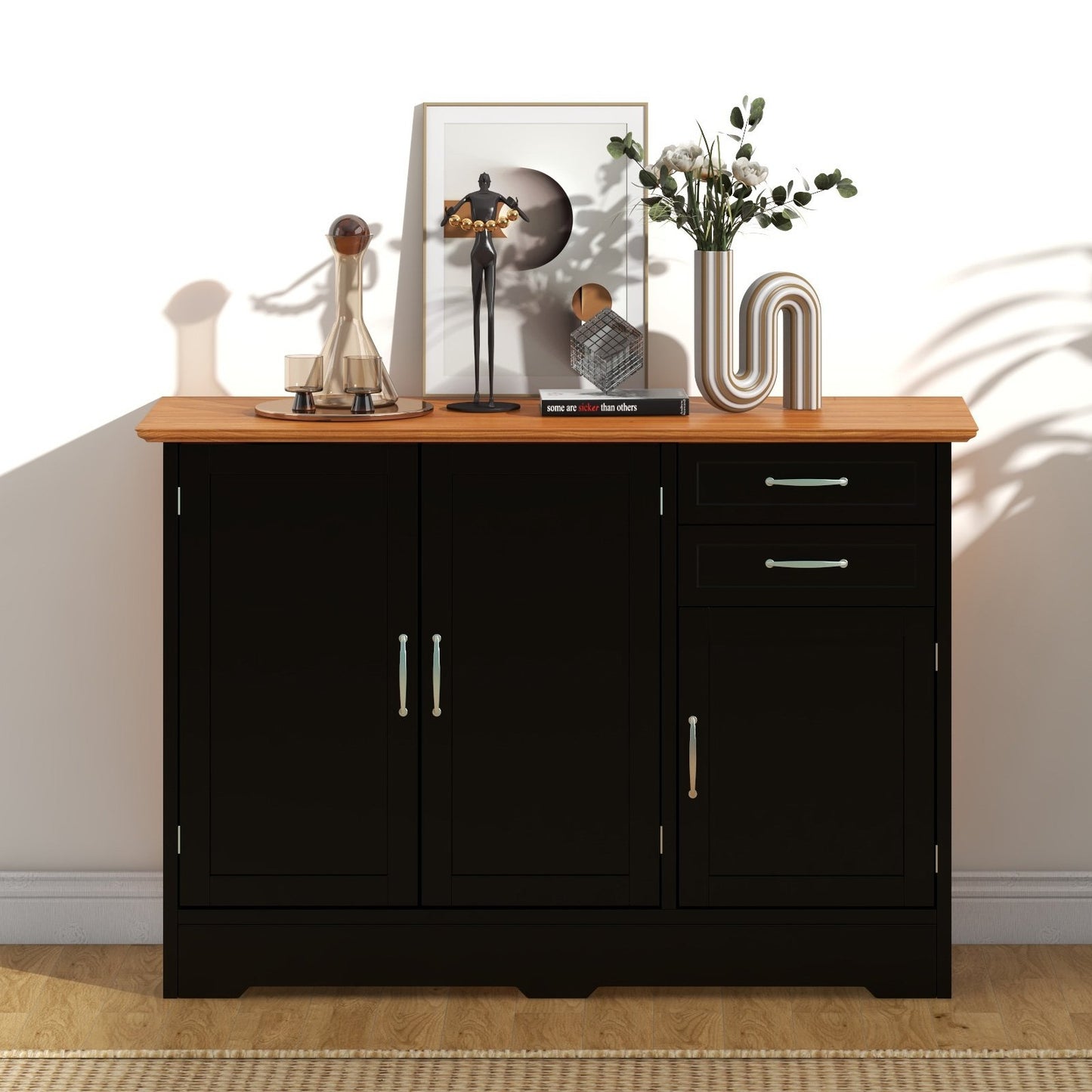 Buffet Storage Cabinet with 2-Door Cabinet and 2 Drawers-Black