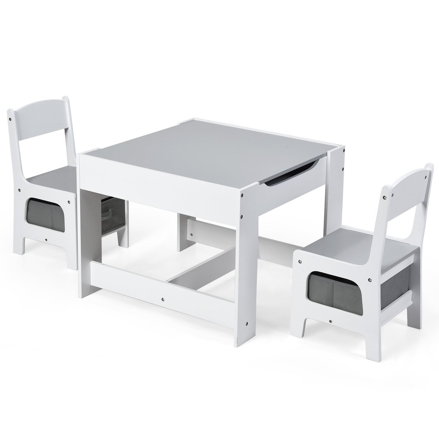 Kids Table Chairs Set With Storage Boxes Blackboard Whiteboard Drawing-Natural