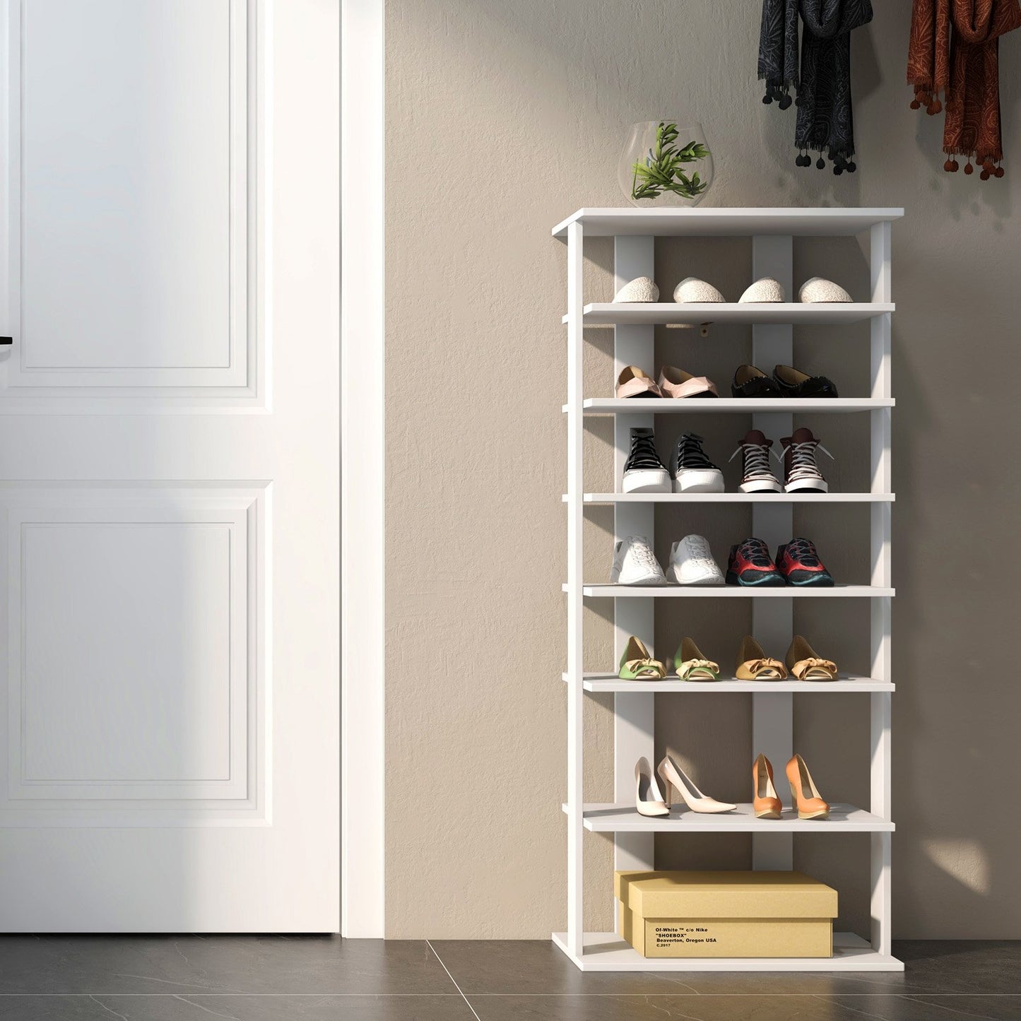 7 Tiers Vertical Shoe Rack for Front Door-Rustic Brown