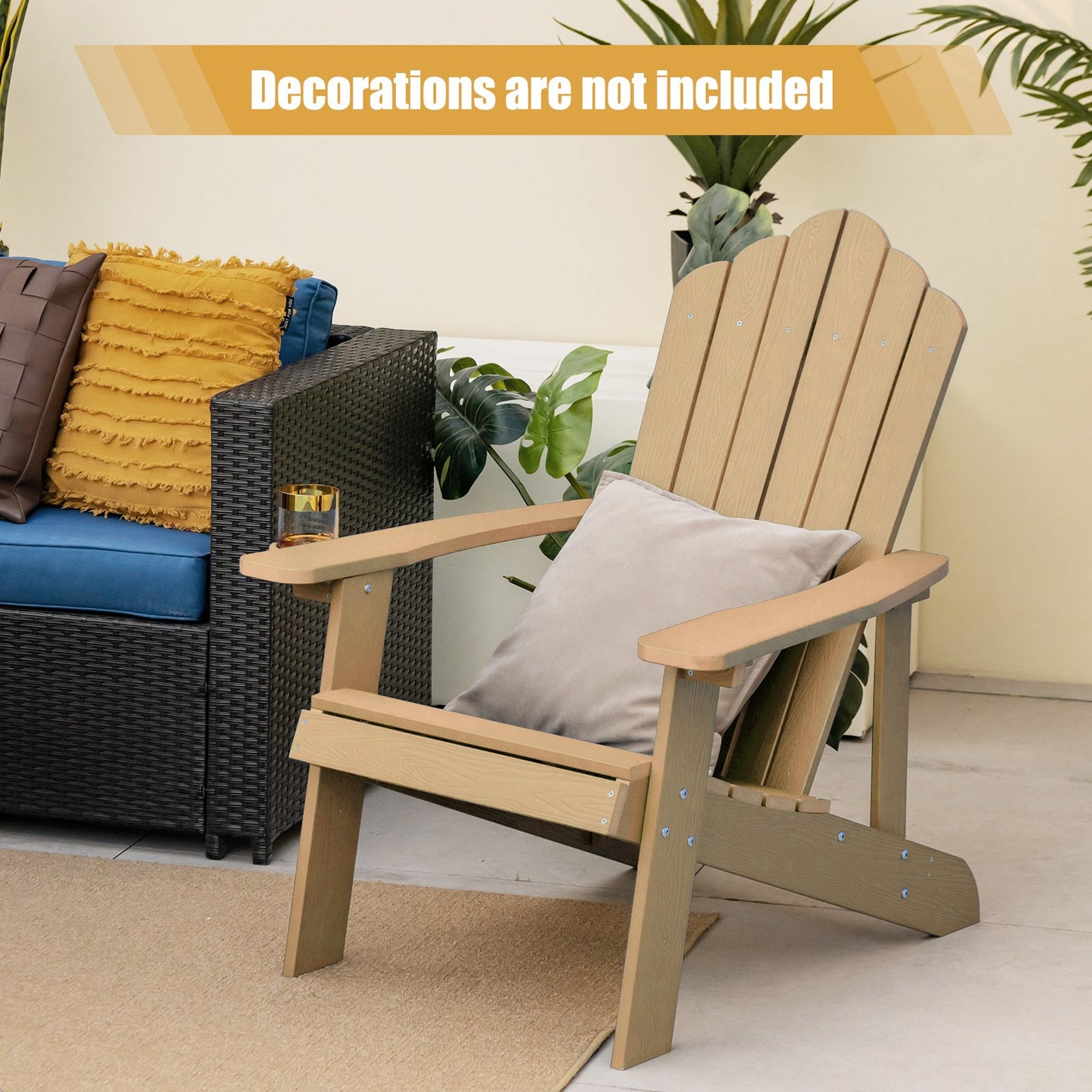 Weather Resistant HIPS Outdoor Adirondack Chair with Cup Holder-Black