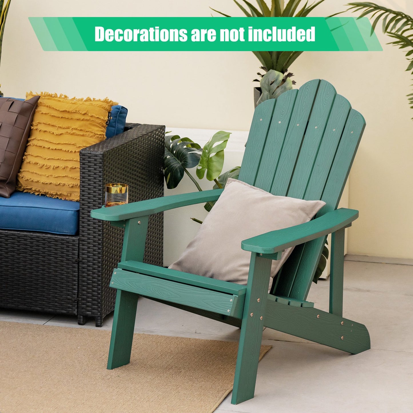 Weather Resistant HIPS Outdoor Adirondack Chair with Cup Holder-Black