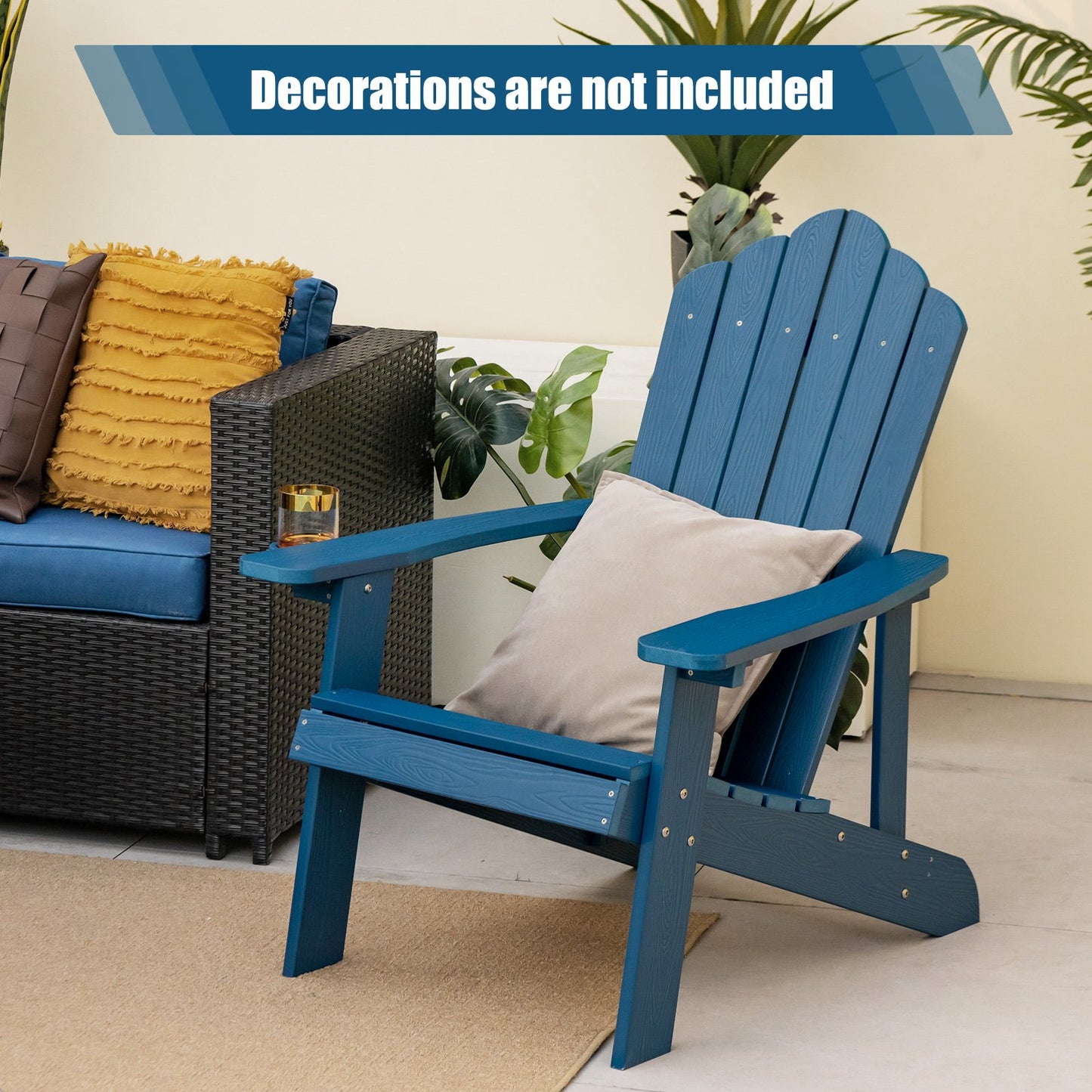 Weather Resistant HIPS Outdoor Adirondack Chair with Cup Holder-Black