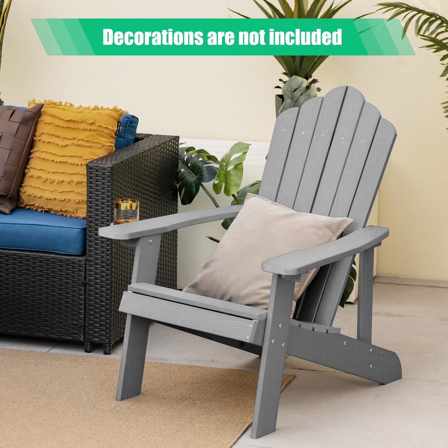 Weather Resistant HIPS Outdoor Adirondack Chair with Cup Holder-Black