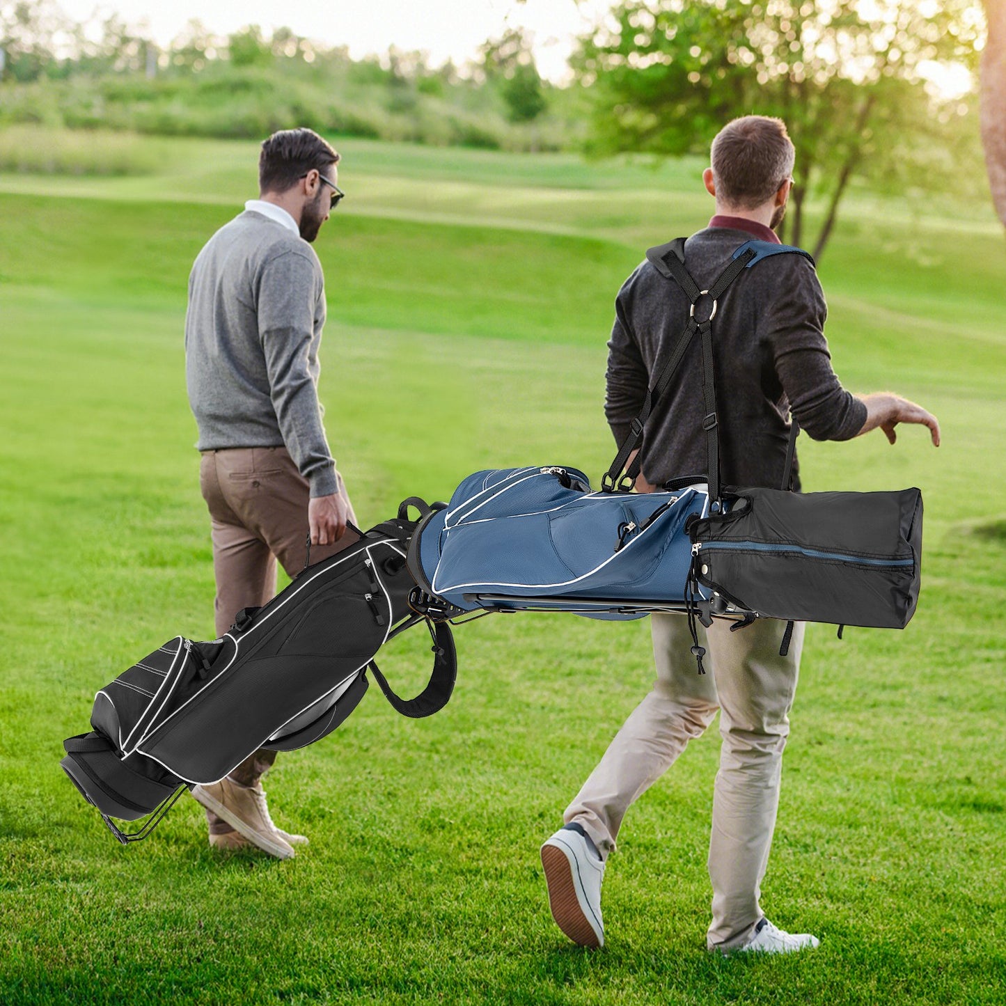 Golf Stand Cart Bag with 4 Way Divider Carry Organizer Pockets-Black