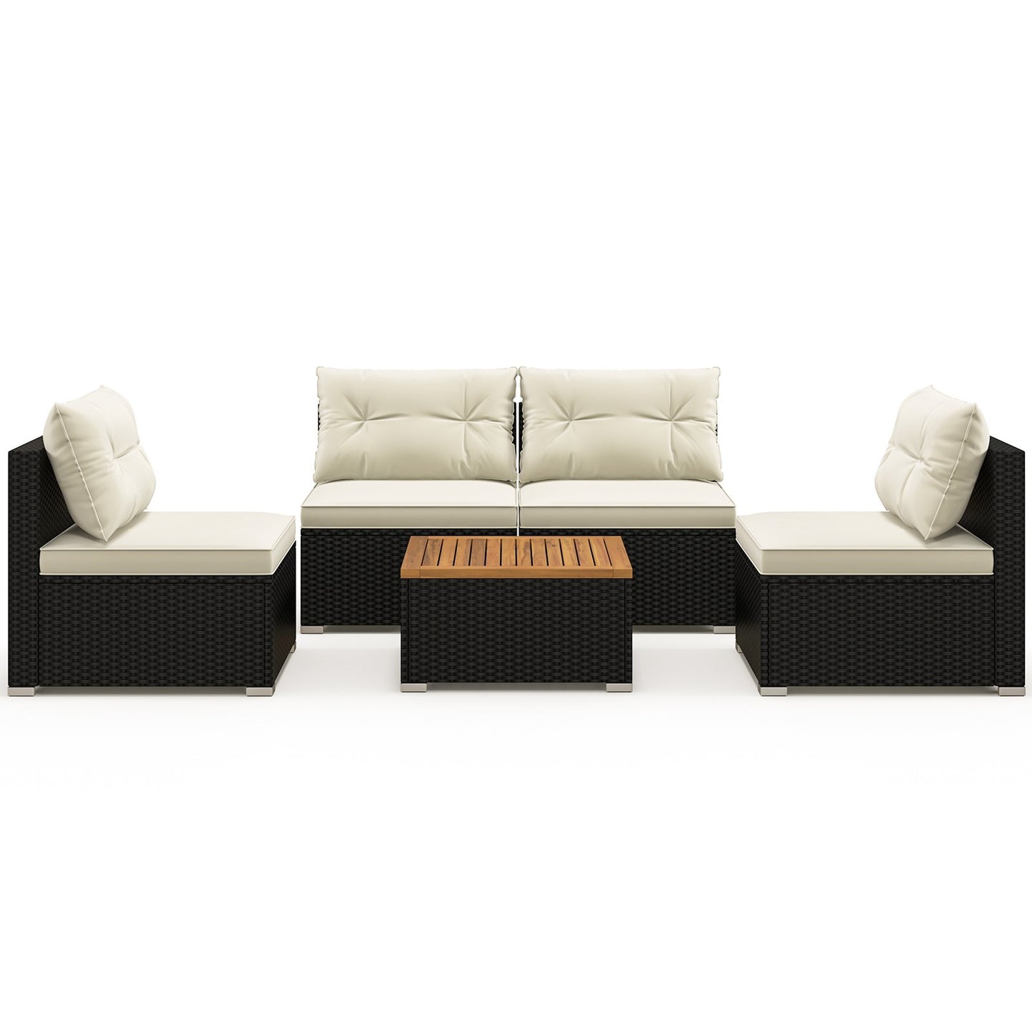 5 Piece Outdoor Furniture Set with Solid Tabletop and Soft Cushions-Black