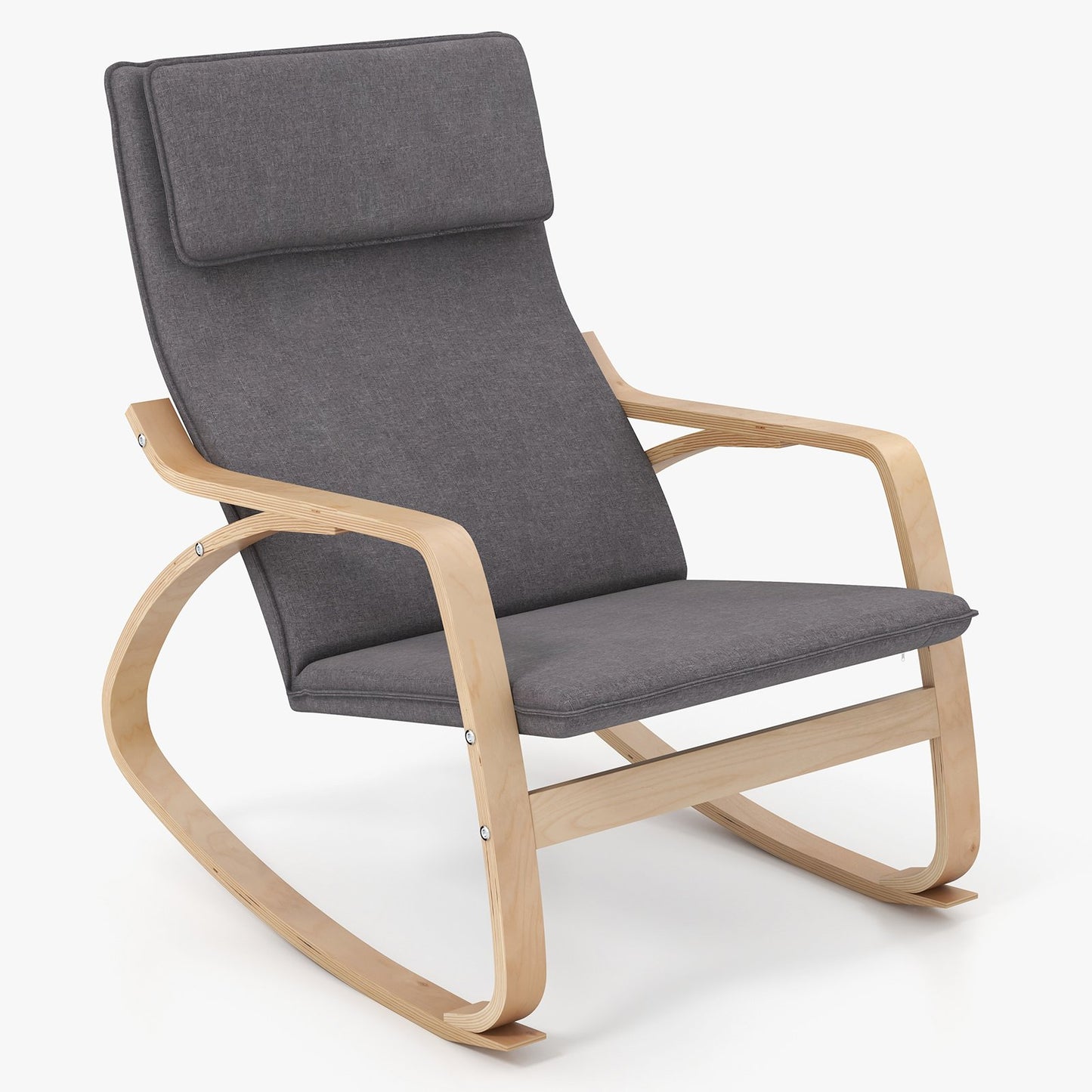 Stable Wooden Frame Leisure Rocking Chair with Removable Upholstered Cushion-Beige