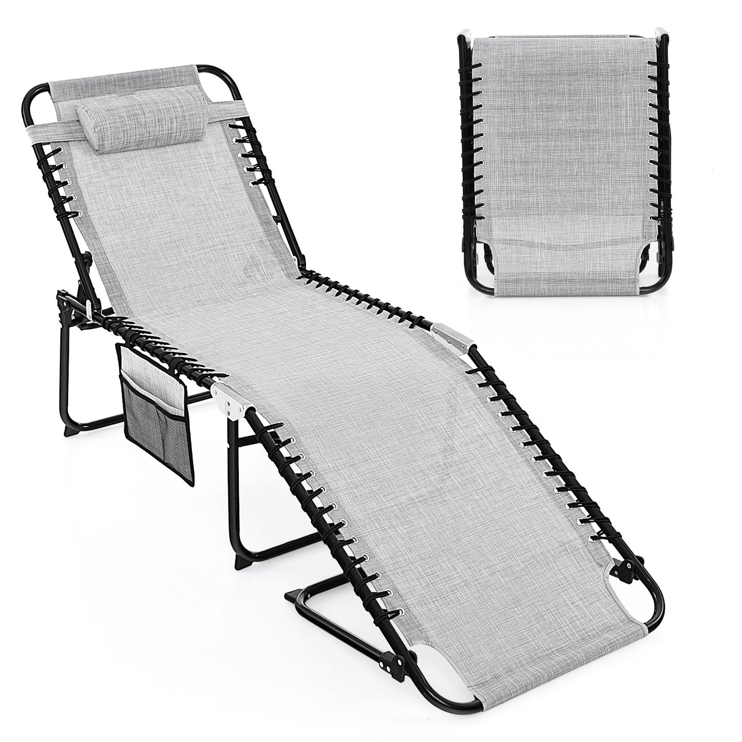Foldable Recline Lounge Chair with Adjustable Backrest and Footrest-Beige