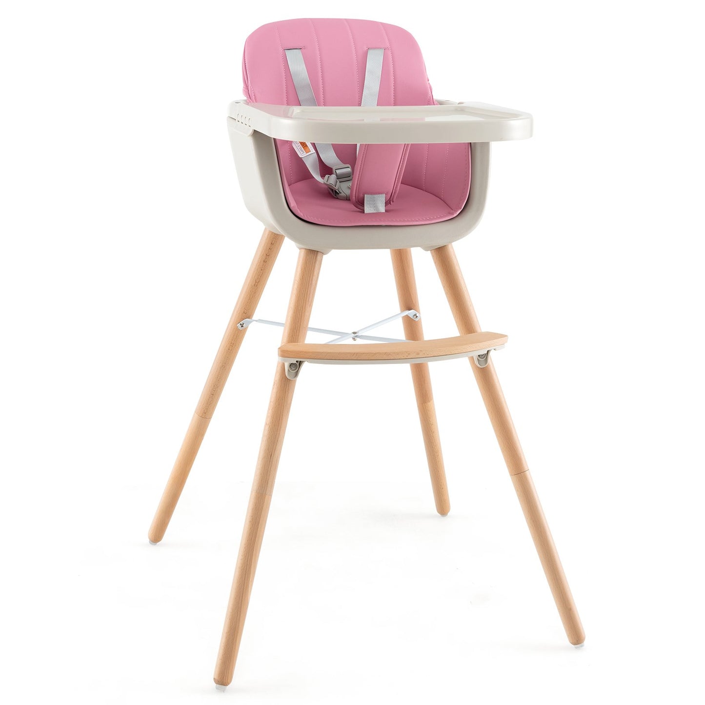 3-in-1 Convertible Wooden High Chair with Cushion-Beige