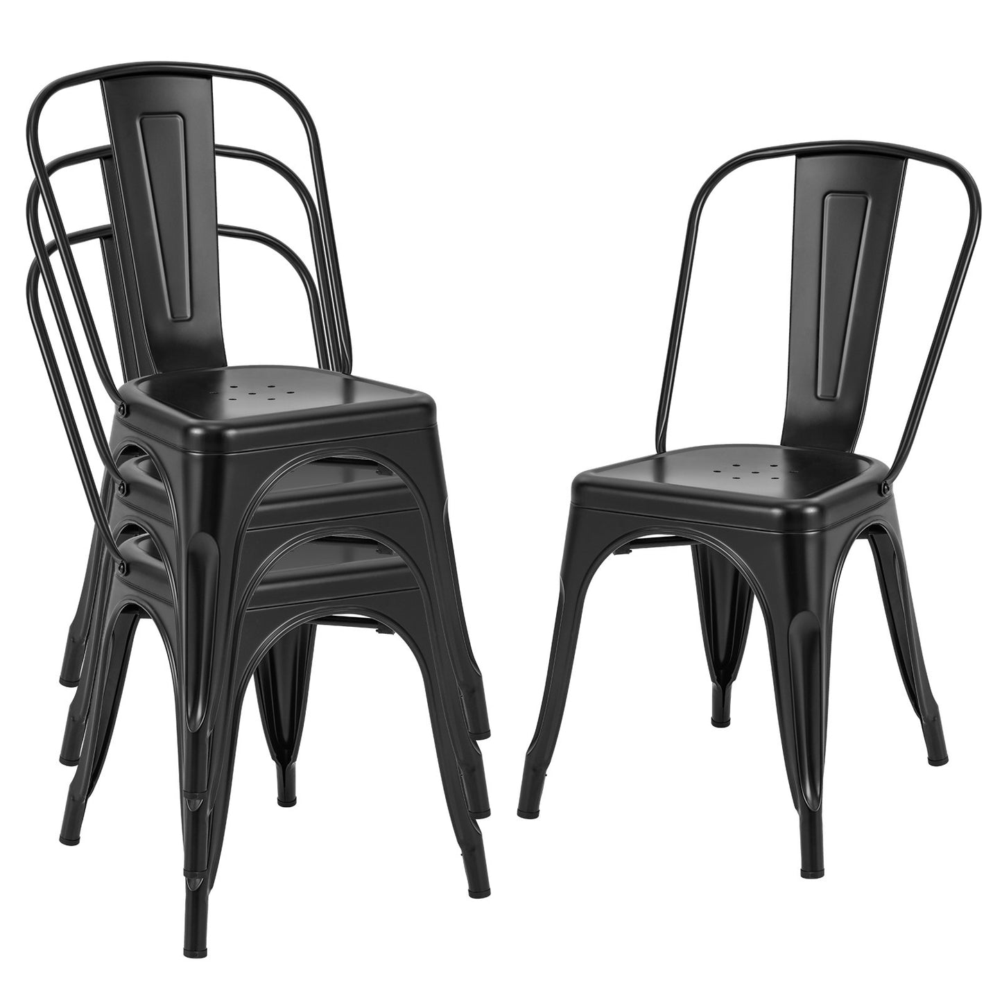 4 Pcs Modern Bar Stools with Removable Back and Rubber Feet-Black