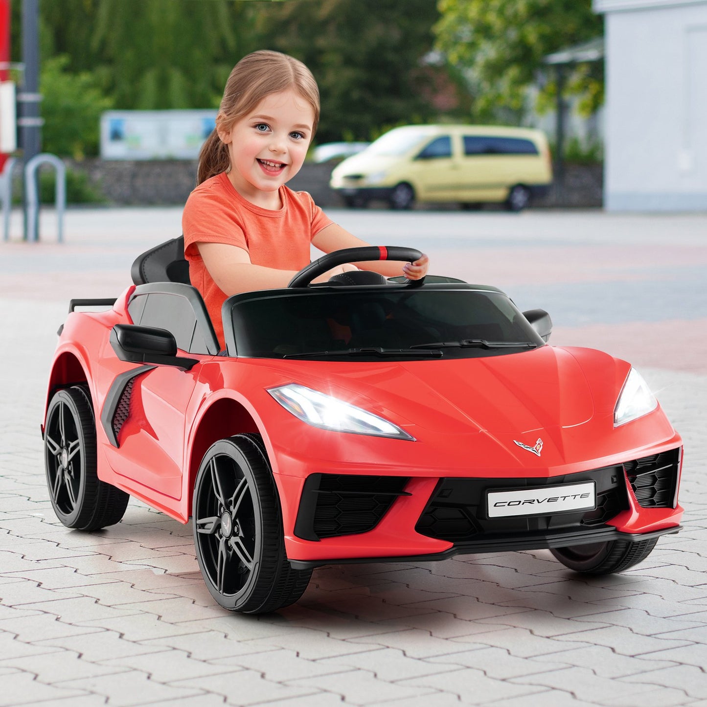 12V Electric Kids Ride On Car Licensed Chevrolet Corvette C8 with Remote Control Ages 3+ Years Old-Orange
