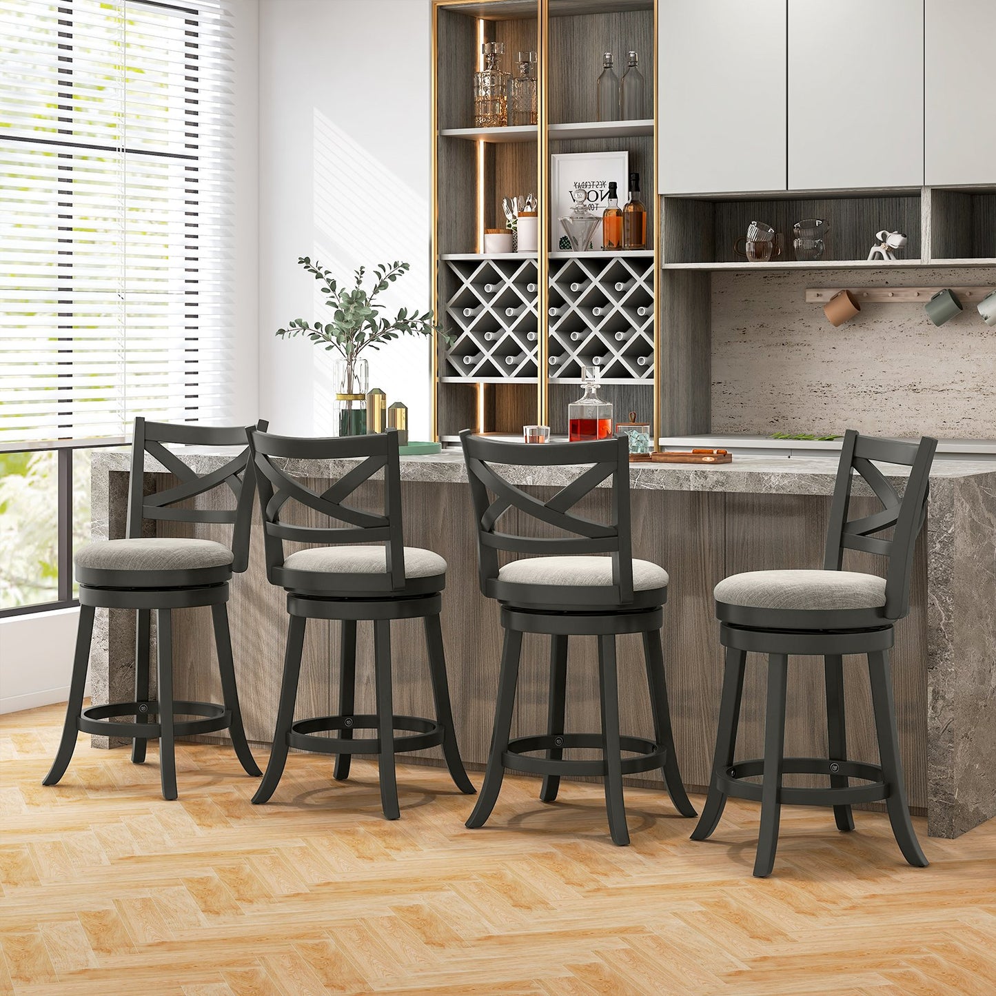 27/31 Inch Swivel Bar Stools Set of 2 with Hollow Back and Soft-padded Seat-31 inches