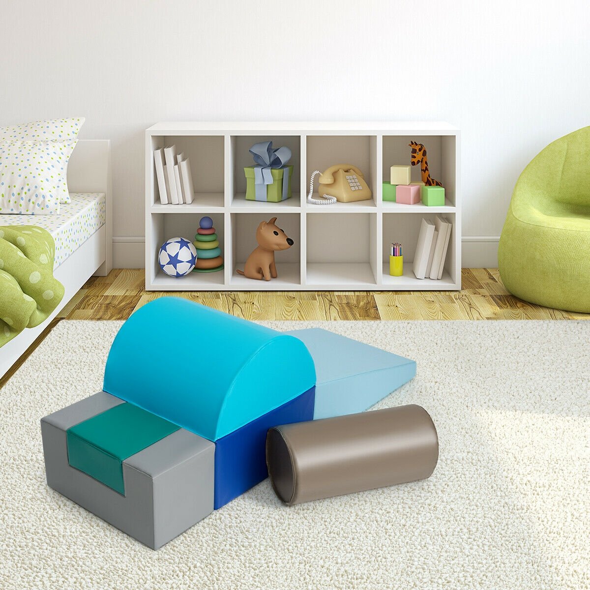 6 Piece Climb Crawl Play Set Indoor Kids Toddler-Gray
