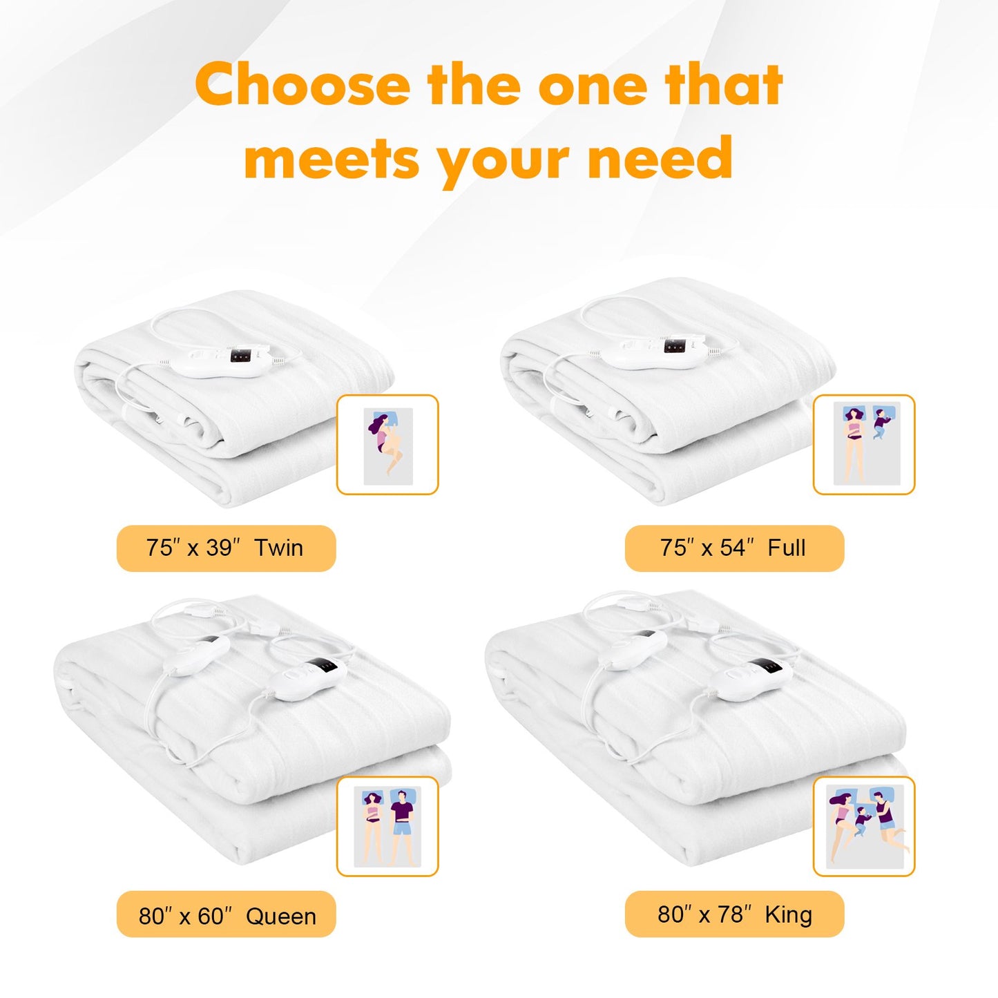 Safe Electric Heated Mattress Pad with 4 Size 8 Temperature 10-Hour Timer-King Size