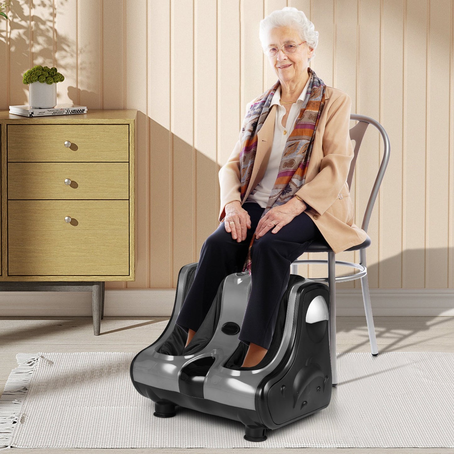 Foot and Calf Massager with Heat Vibration Deep Kneading and Shiatsu-Black