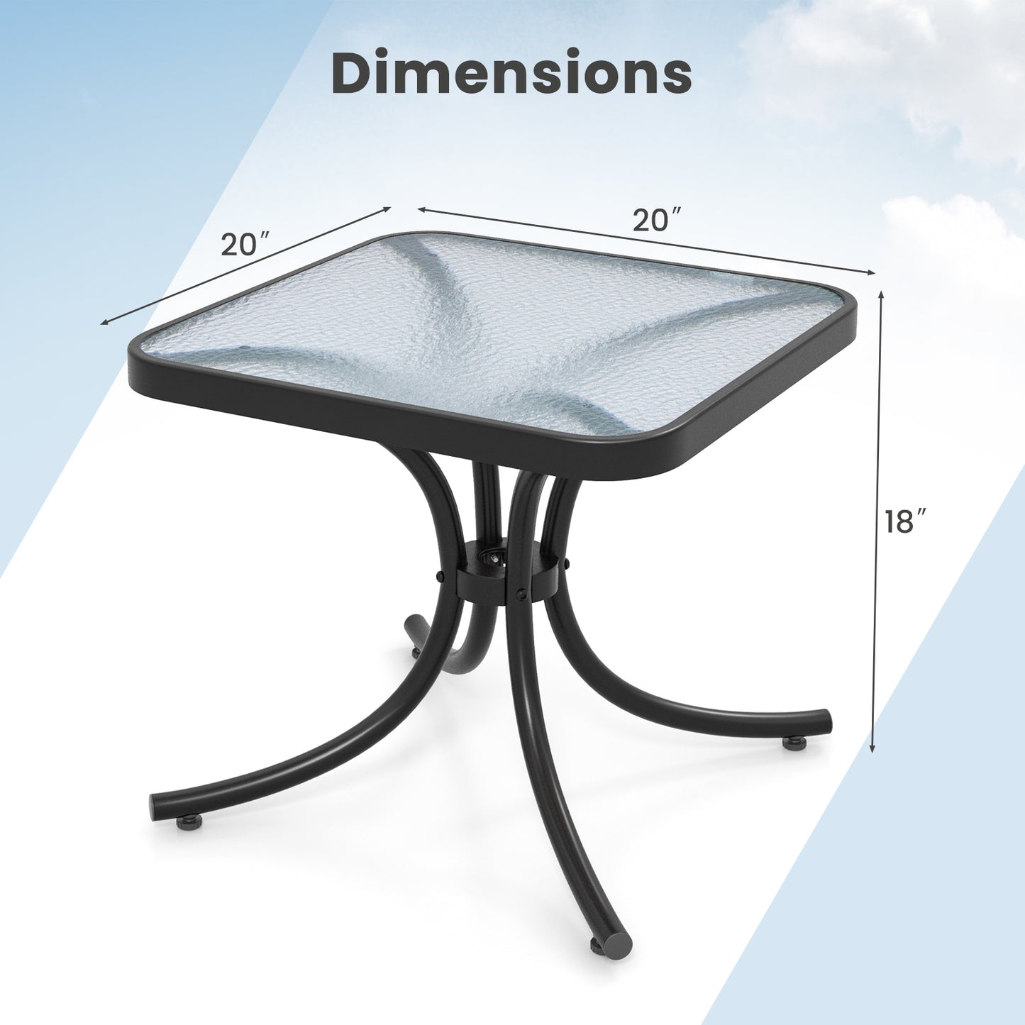 Tempered Glass Top Patio Table with Heavy-duty Metal Frame for Garden Poolside-Black