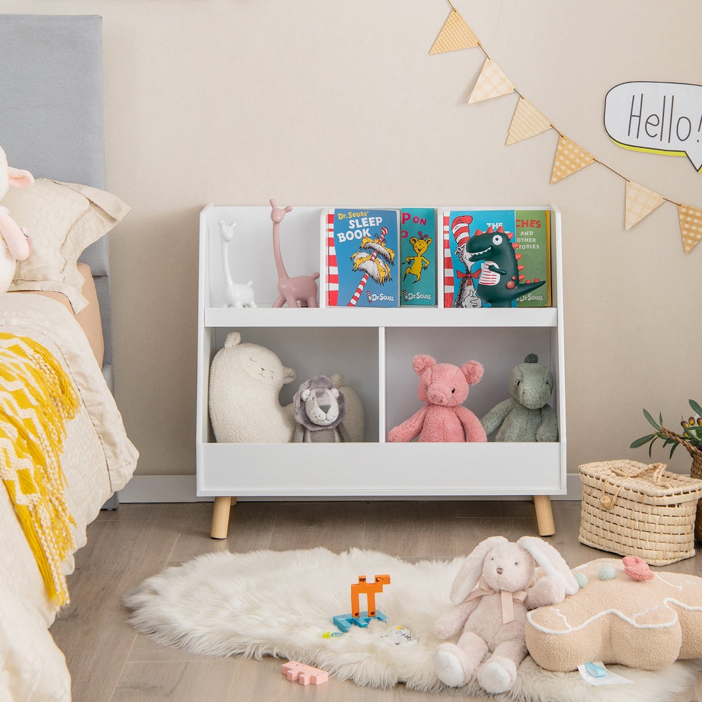 5-Cube Kids Bookshelf and Toy Organizer with Anti-Tipping Kits-Natural