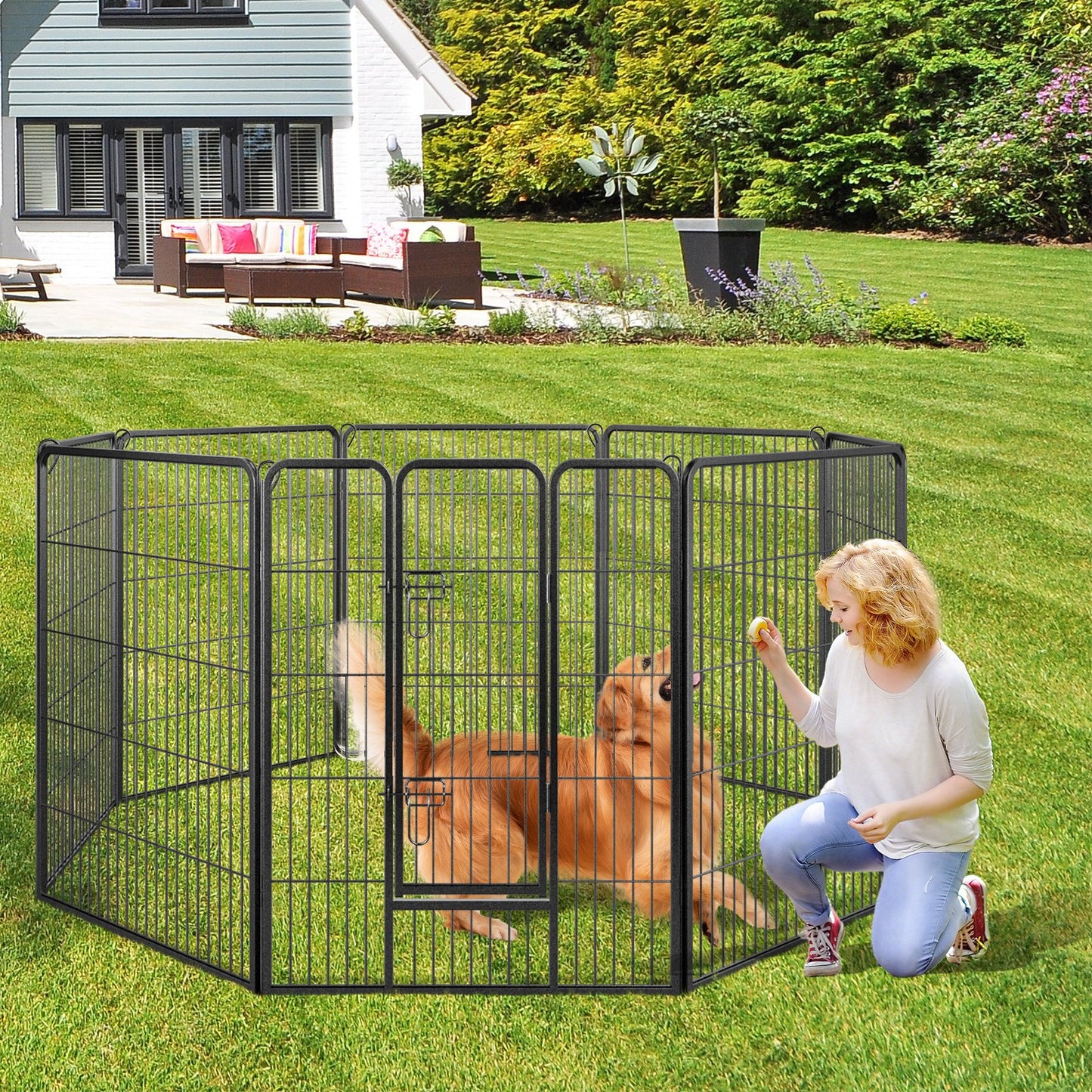 8 Panel 32 Inch Height Pet Fence Indoor Outdoor-32 inches