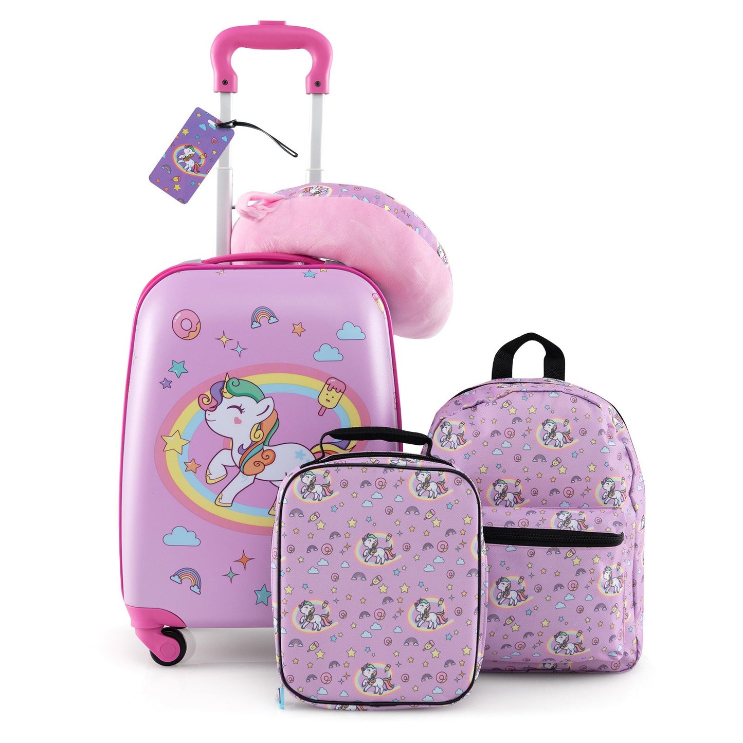5 Piece Kids Luggage Set with Backpack Neck Pillow Name Tag Lunch Bag-Blue