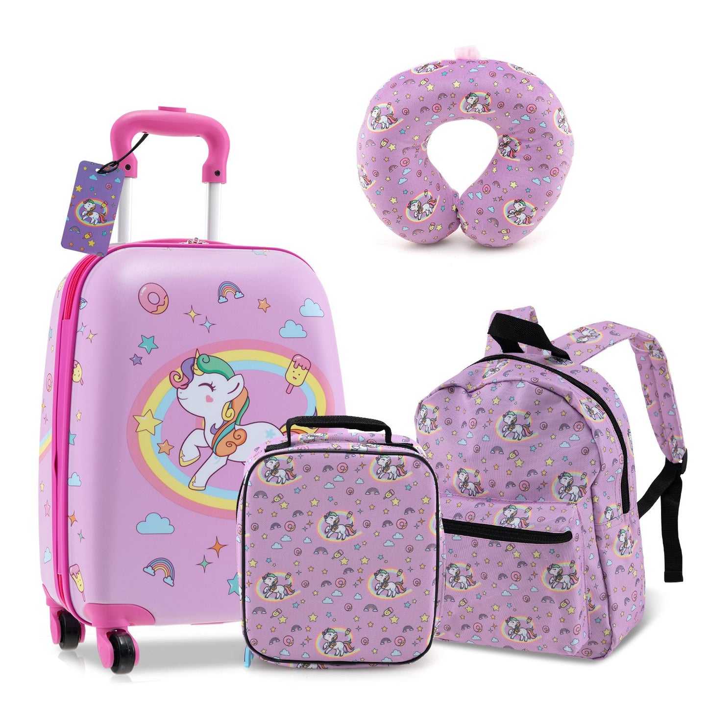 5 Piece Kids Luggage Set with Backpack Neck Pillow Name Tag Lunch Bag-Blue