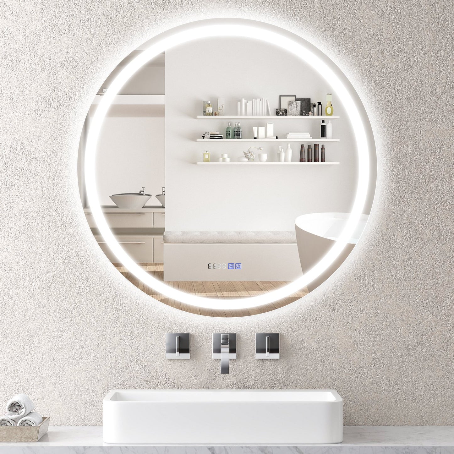 32 Inch Anti-Fog Bathroom Wall Mirror with 3-Color LED Lights