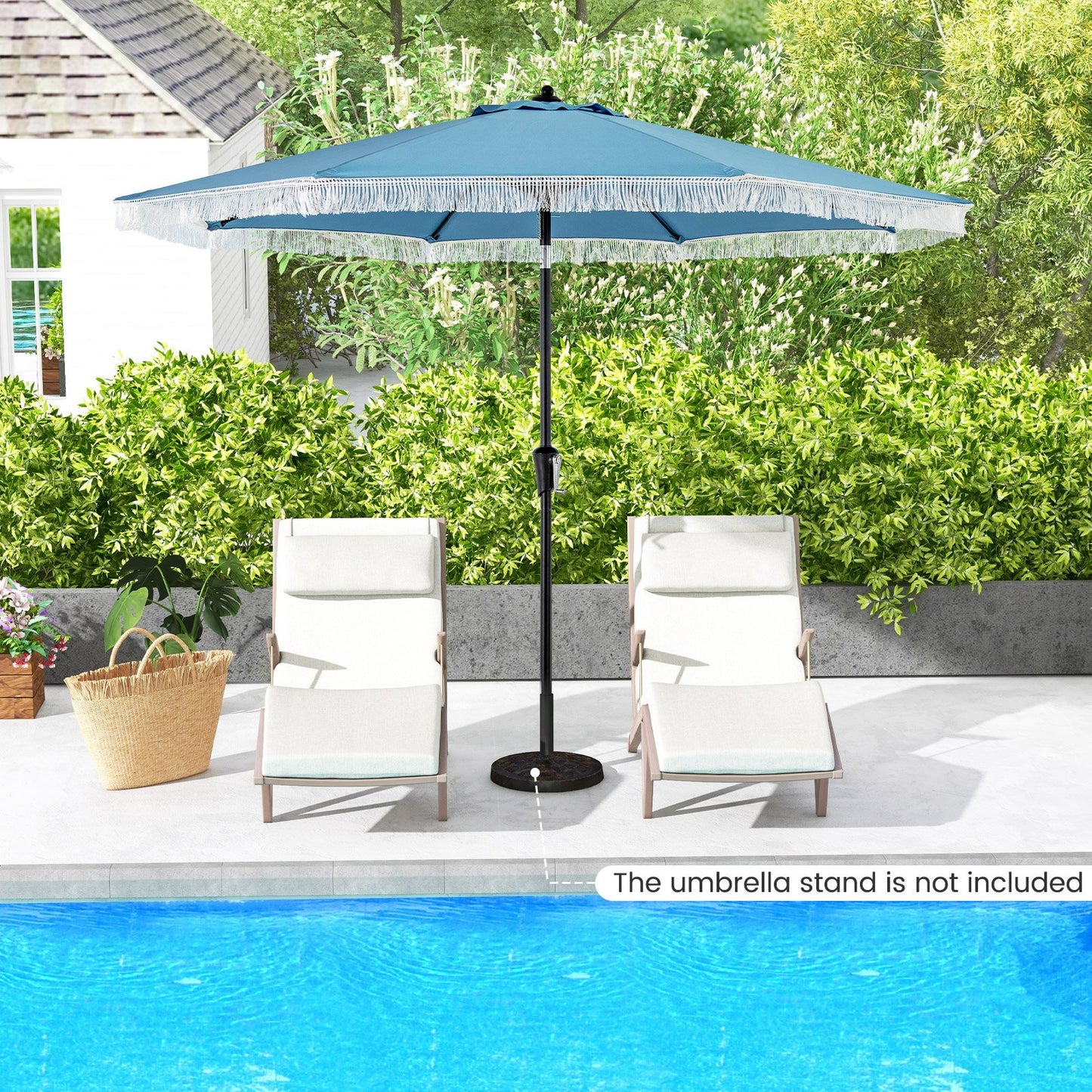 9 FT Patio Umbrella with Sun-Protective Canopy for Patio Garden Pool-Beige