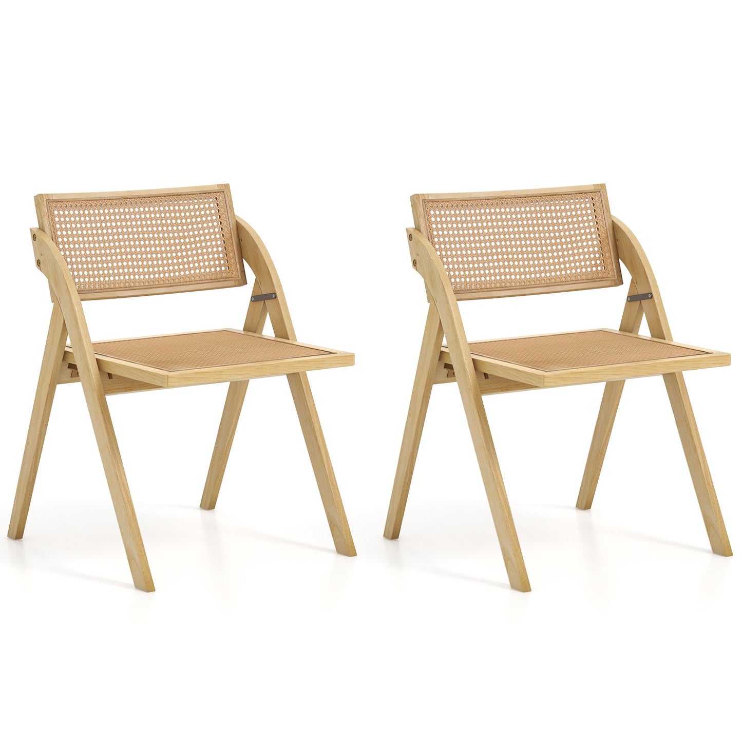 Foldable Dining Chairs Set of 2 with Woven Rattan Backrest-Brown