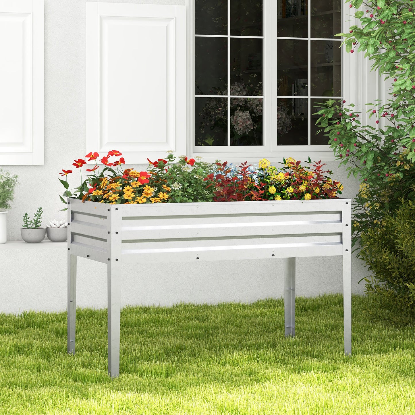 Galvanized Raised Garden Bed Elevated Planter Box with Legs and Drainage Hole-Gray