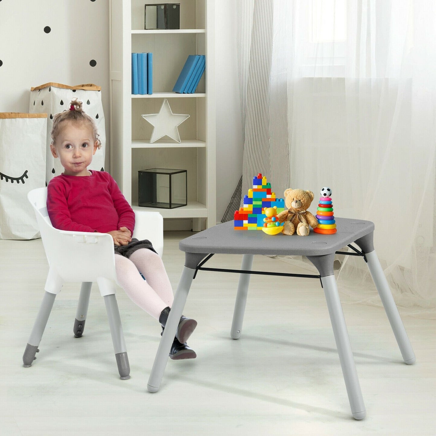 4-in-1 Baby Convertible Toddler Table Chair Set with PU Cushion-Beige
