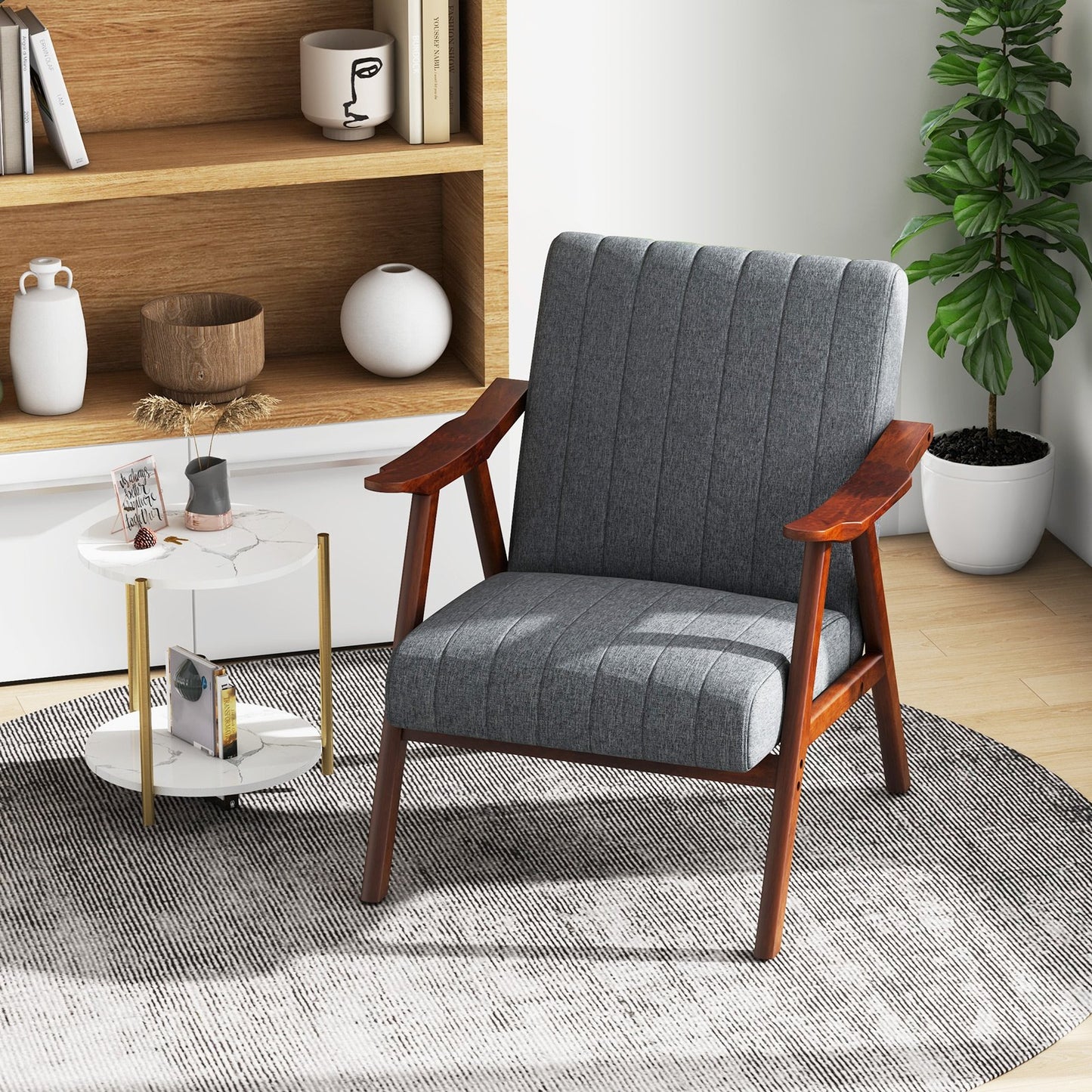 Modern Accent Chair Leisure Armchair with Felt Pads-Beige