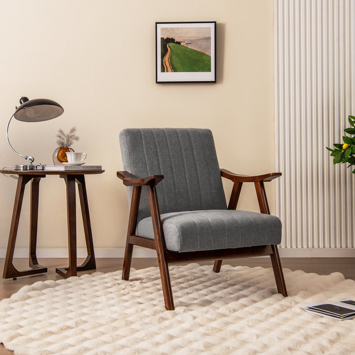 Modern Accent Chair Leisure Armchair with Felt Pads-Beige