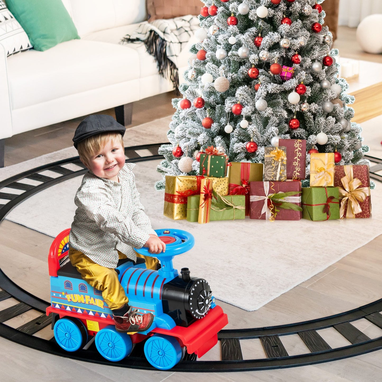 6V Electric Kids Ride On Car Toy Train with 16 Pieces Tracks-Black