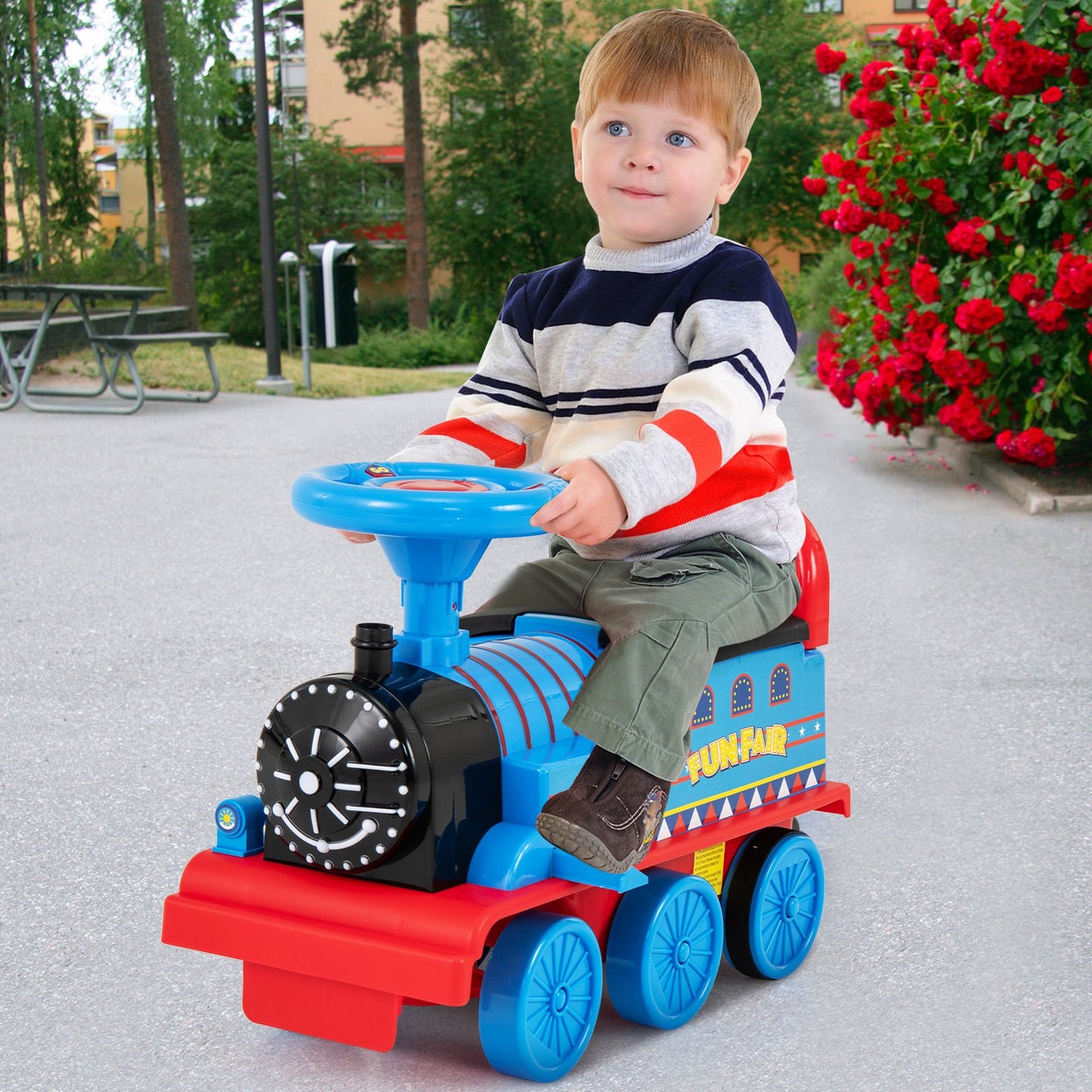 6V Electric Kids Ride On Car Toy Train with 16 Pieces Tracks-Black