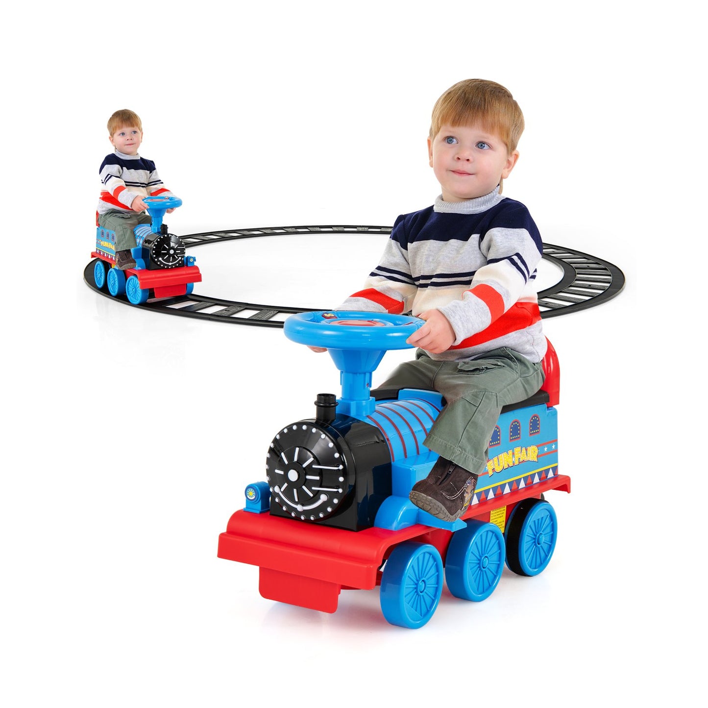 6V Electric Kids Ride On Car Toy Train with 16 Pieces Tracks-Black